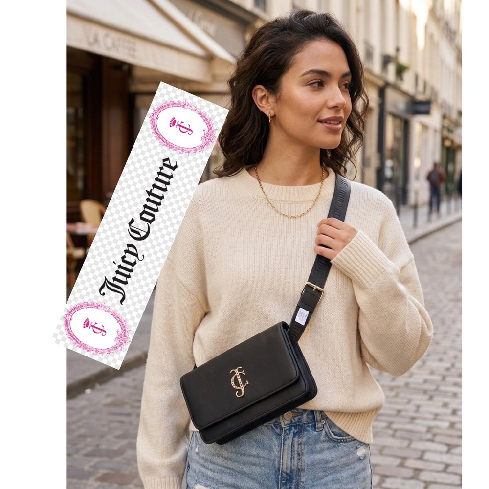 Juicy Couture Black Multi-Wear Belt Bag Clutch‎ Set Jeweled JC Logo M/L